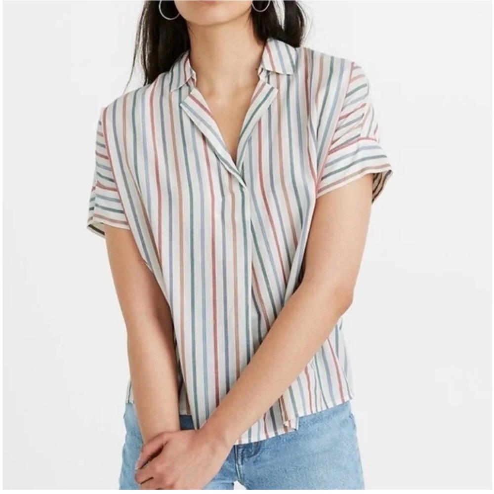 Madewell Women’s Striped Short Sleeve Shirt Cotton Lightweight Colorful Size 3X